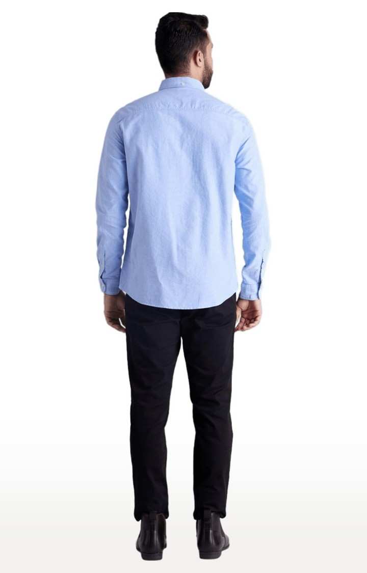 Celio* Solid Regular Fit Cotton Blue Formal Shirt