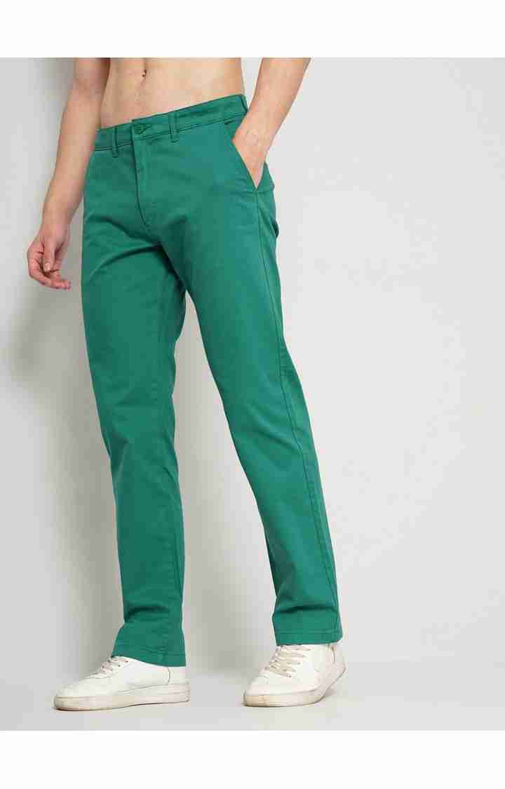 Celio* Cotton Straight Fit Green Trouser