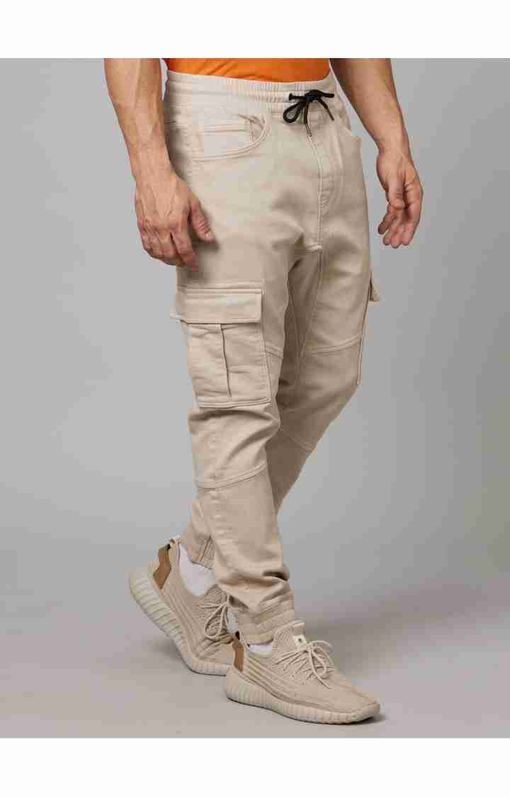 Celio* Cotton-Poly-Blend Regular Fit Beige Trouser