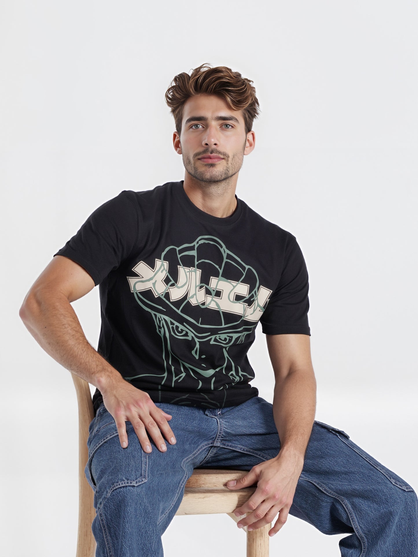 Celio* Hunter Black Printed Cotton T-Shirt