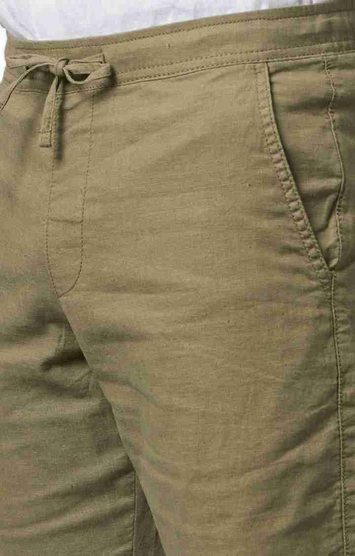 Celio* Cotton-Linen-Blend Regular Fit Khaki Shorts