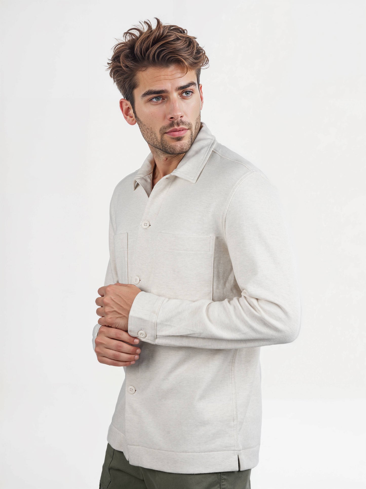 Celio* Solid Loose Fit Poly-Cotton Off White Shirt