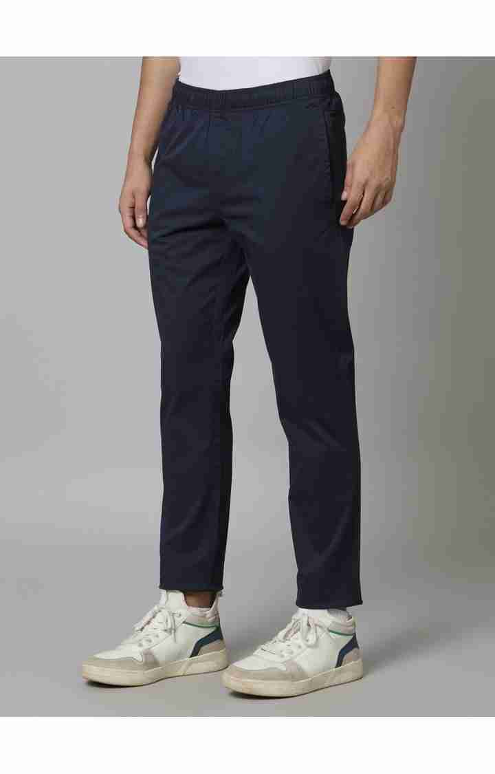 Celio* Cotton-Poly-Blend Slim Fit Navy Blue Trouser