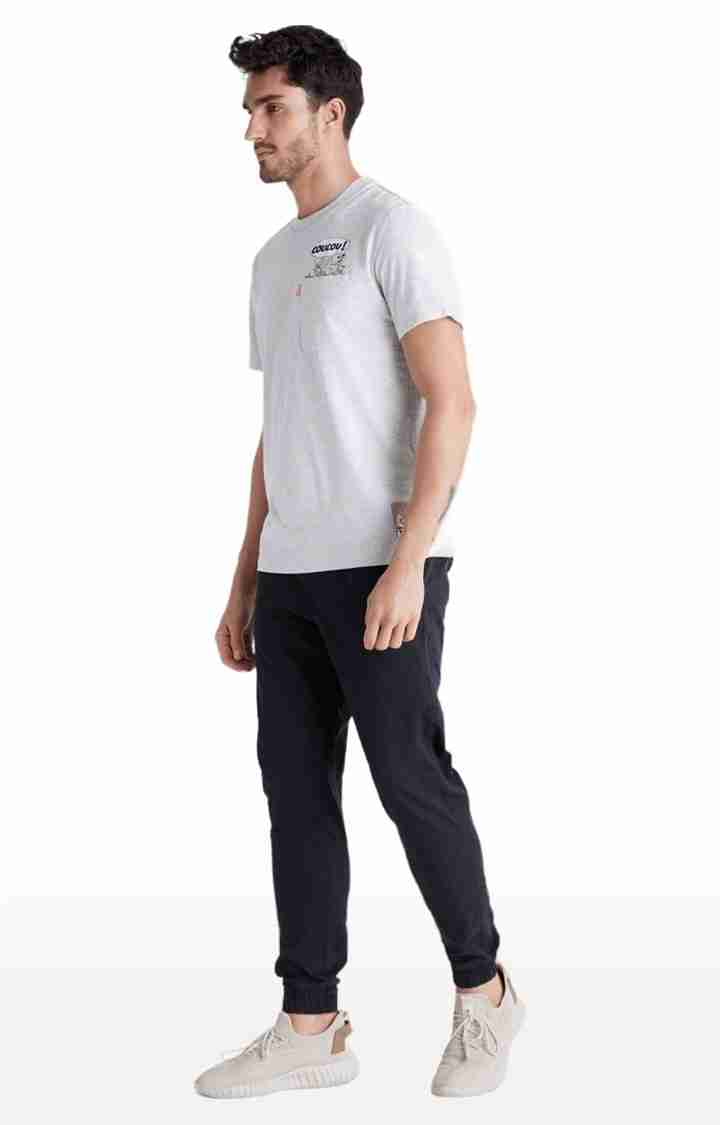 Celio* Cotton-Blend Regular Fit Navy Blue Trouser