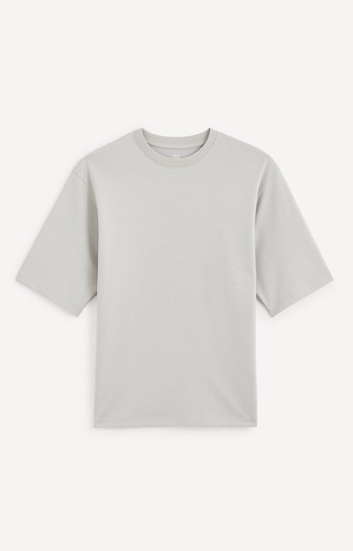 Celio* Solid Boxy Fit Cotton Grey T-Shirt
