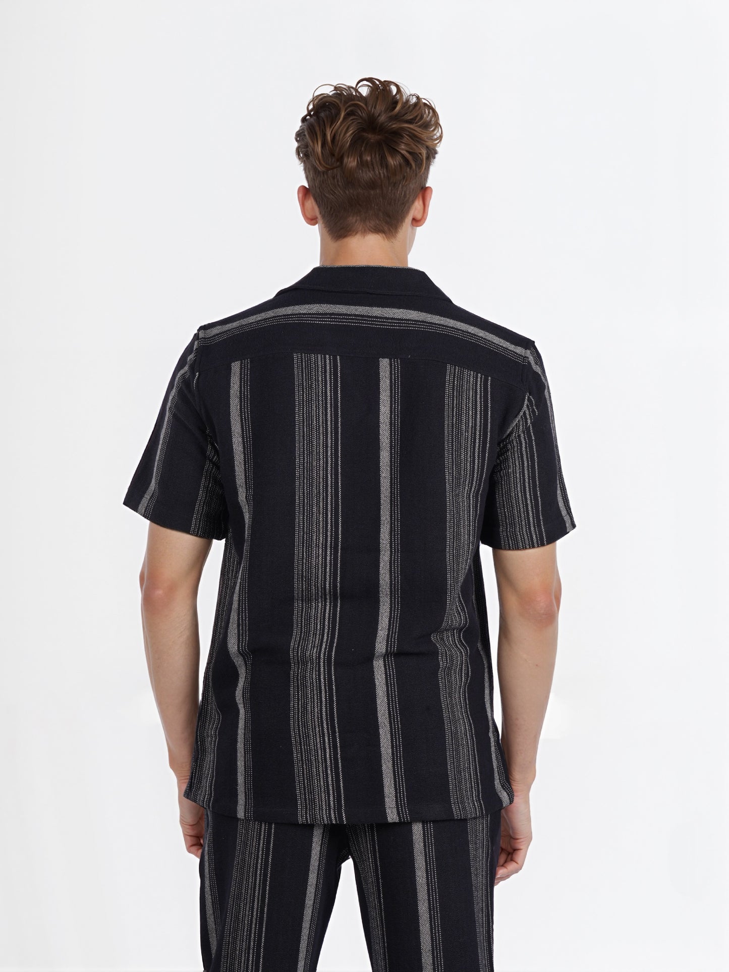 Celio* Men Black Striped Regular Fit Cotton Fashion Shirt