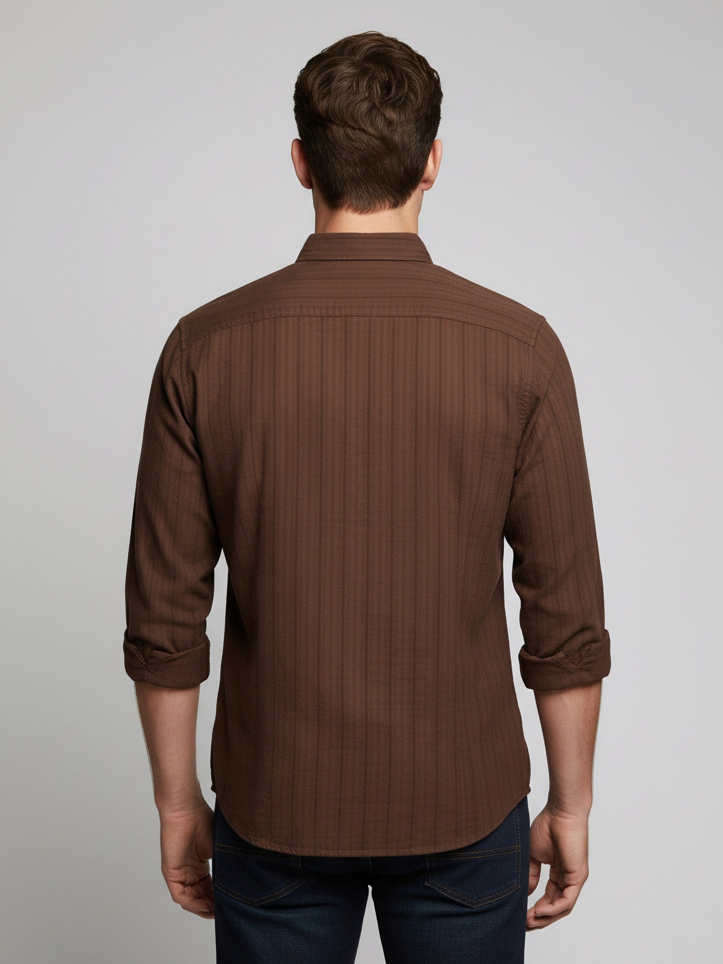 Celio* Men Brown Striped Regular Fit Cotton Shirts