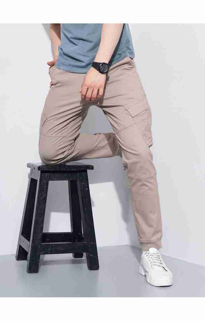 Celio* Cotton-Poly-Blend Regular Fit Beige Trouser