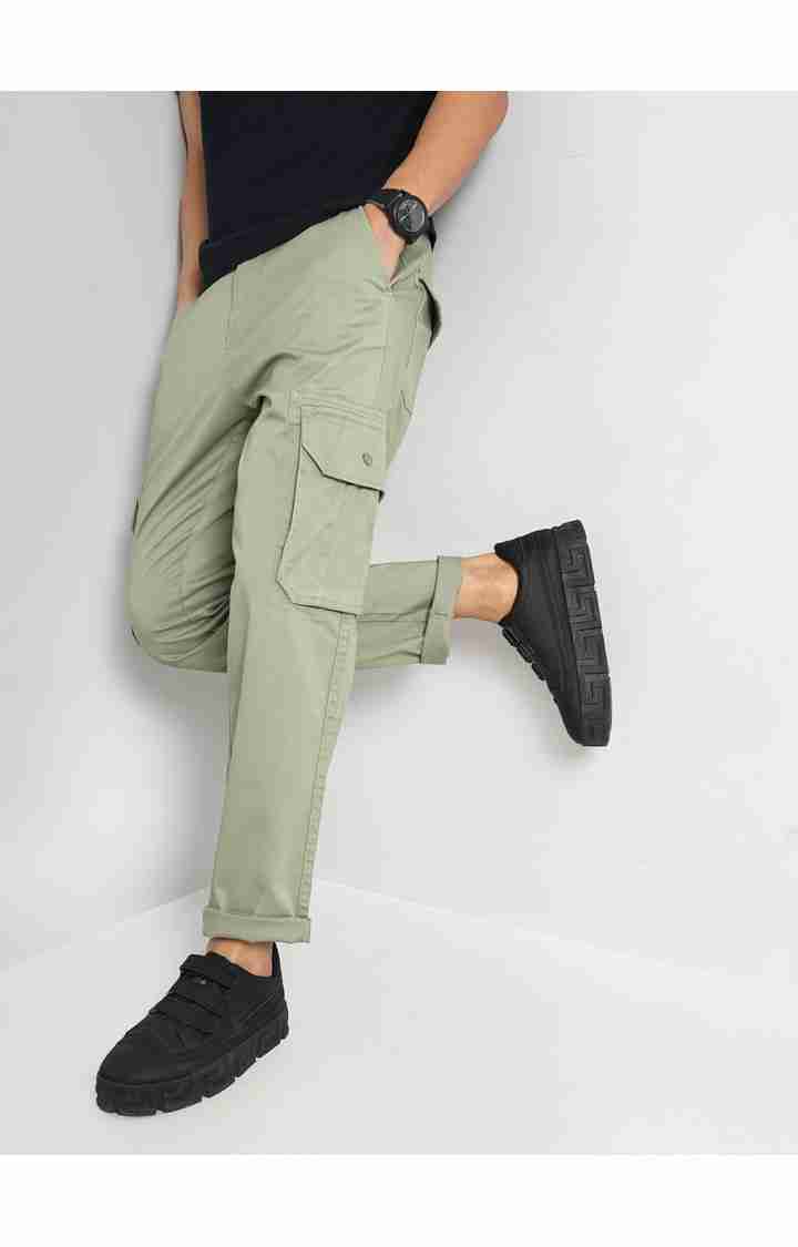 Celio* Cotton-Blend Regular Fit Light Green Trouser