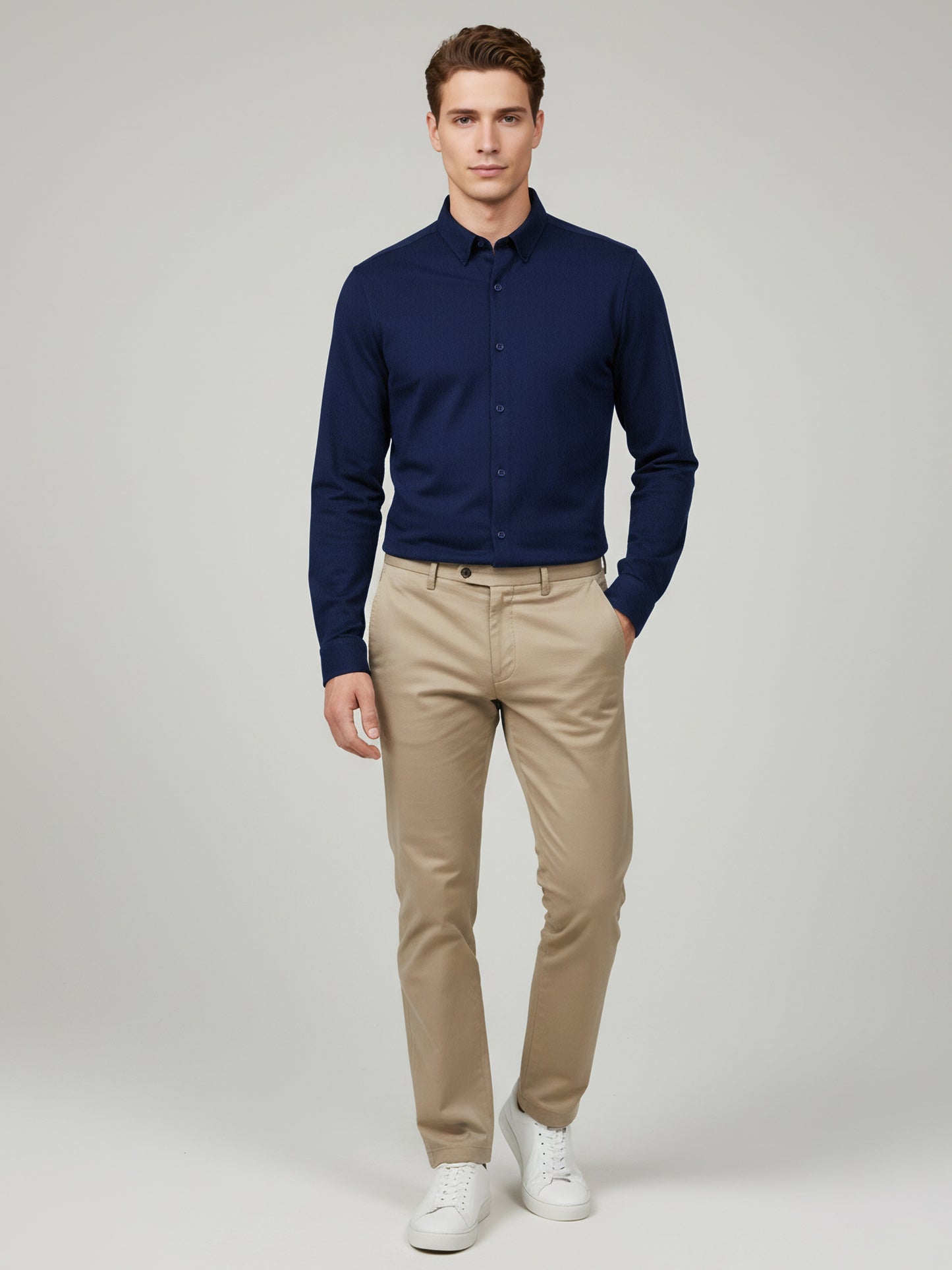 Celio* Men Navy Blue Solid Regular Fit Cotton Shirts