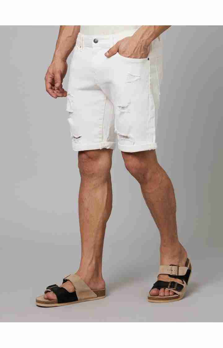 Celio* Cotton-Blend Regular Fit White Shorts