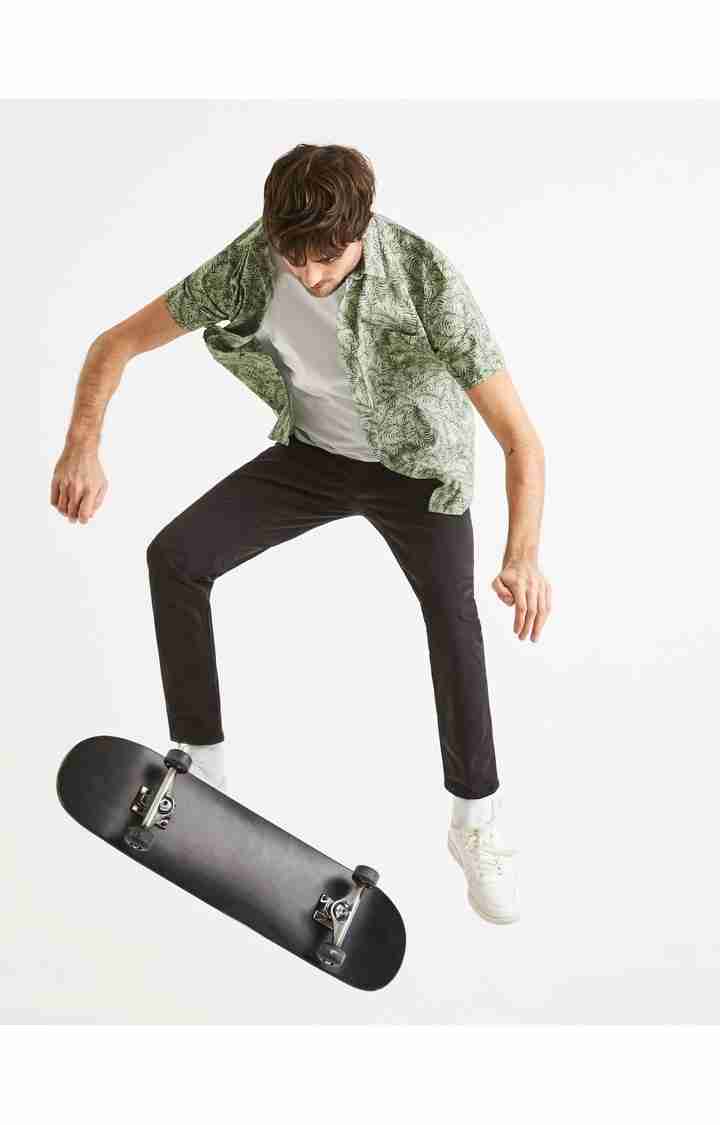 Celio* Cotton-Blend Regular Fit Black Trouser