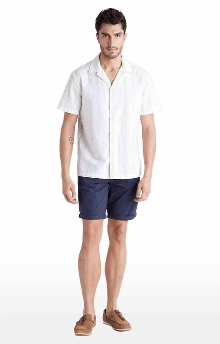 Celio* Cotton-Blend Regular Fit Navy Blue Shorts