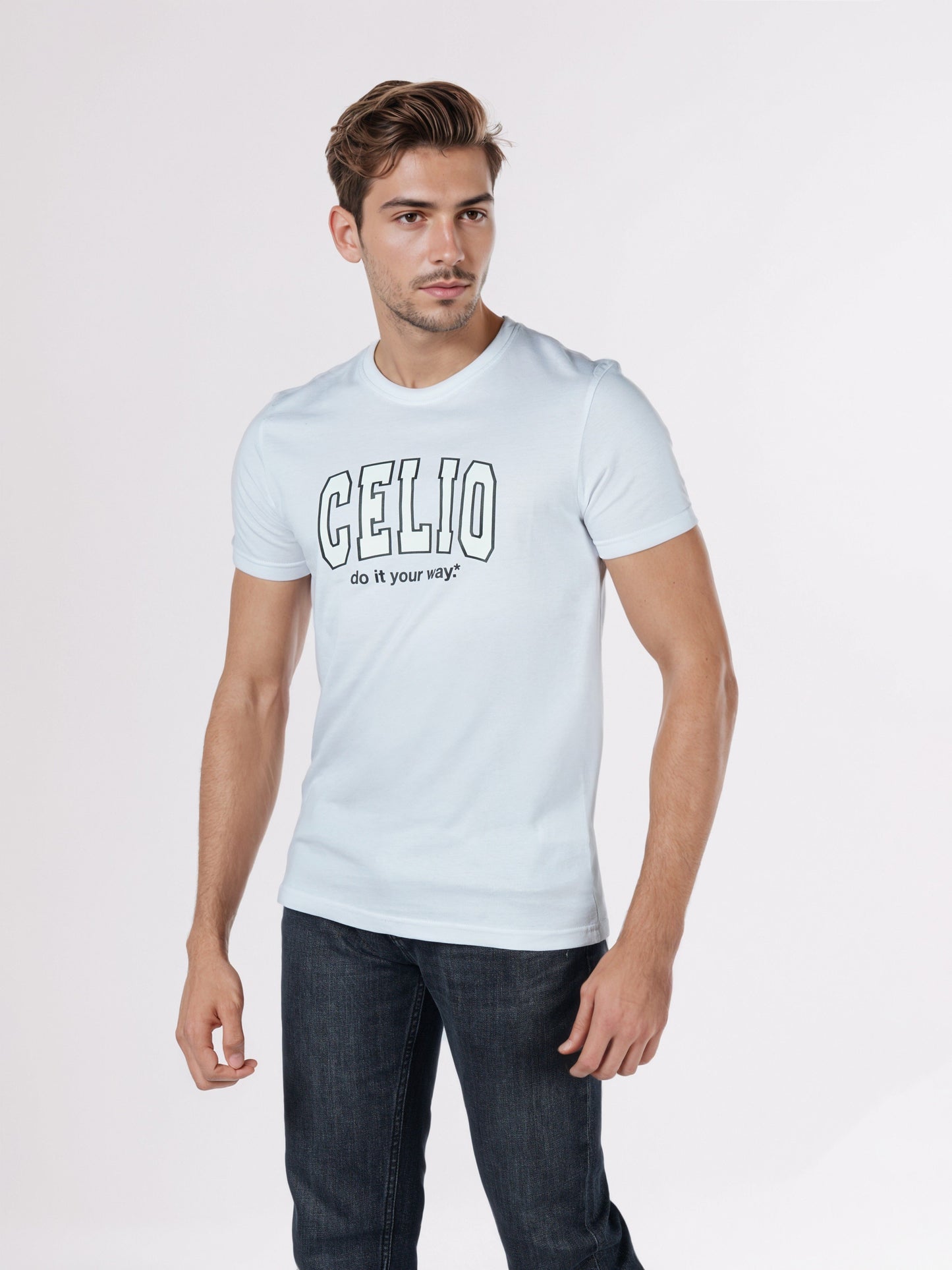Celio* Men White Printed Regular Fit Cotton T-Shirts
