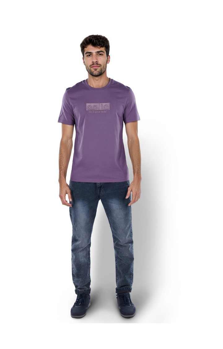 Celio* Solid Straight Fit Cotton Purple T-Shirt