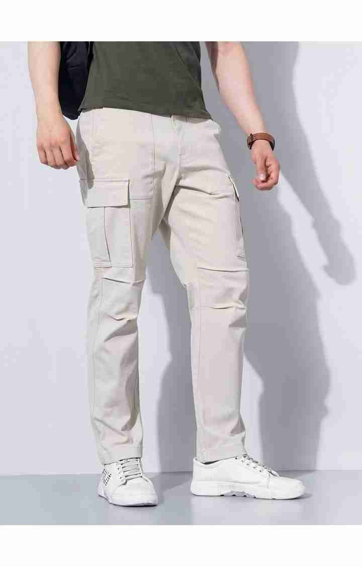 Celio* Cotton-Poly-Blend Regular Fit Off White Trouser