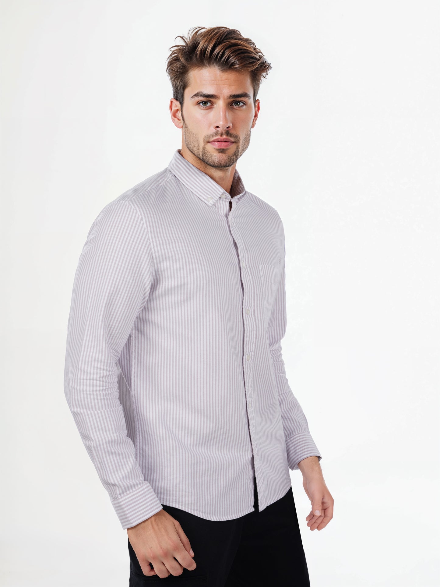 Celio* Striped Regular Fit Cotton Purple Shirt