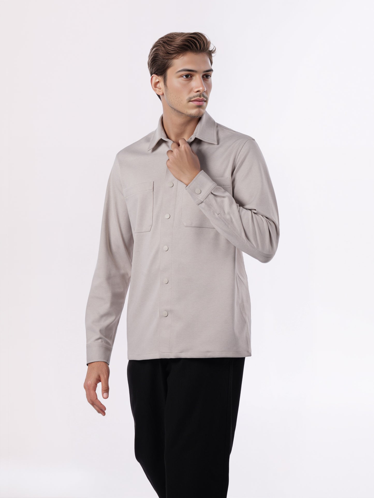 Celio* Men Beige Solid Overshirt Polyester Shirts