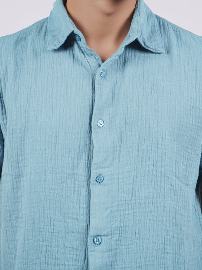 Celio* Men Blue Solid Regular Fit Cotton Shirts