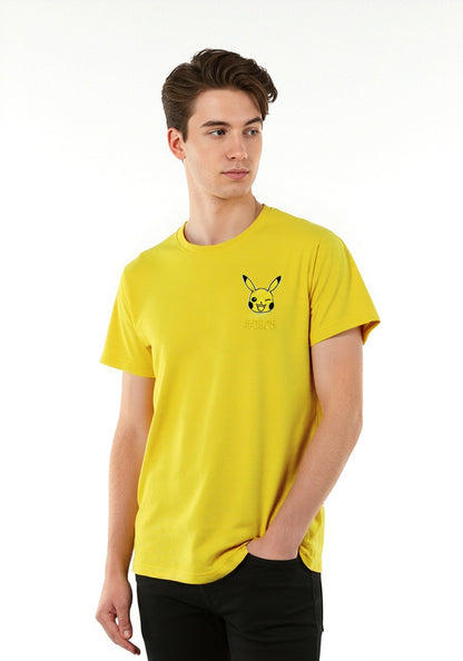 Celio* Pokemon Men Yellow Printed Regular Fit Cotton T-shirt
