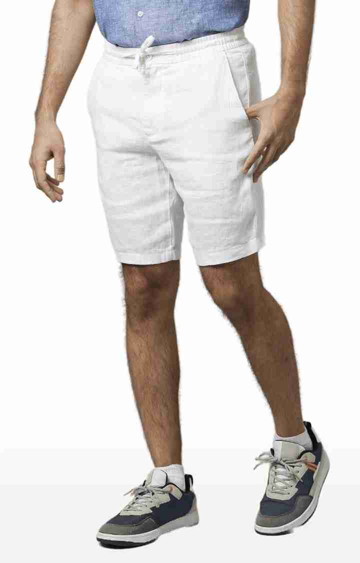 White Regular Fit Linen Shorts