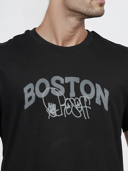 Celio* Men Black Printed Straight Fit Cotton T-shirt