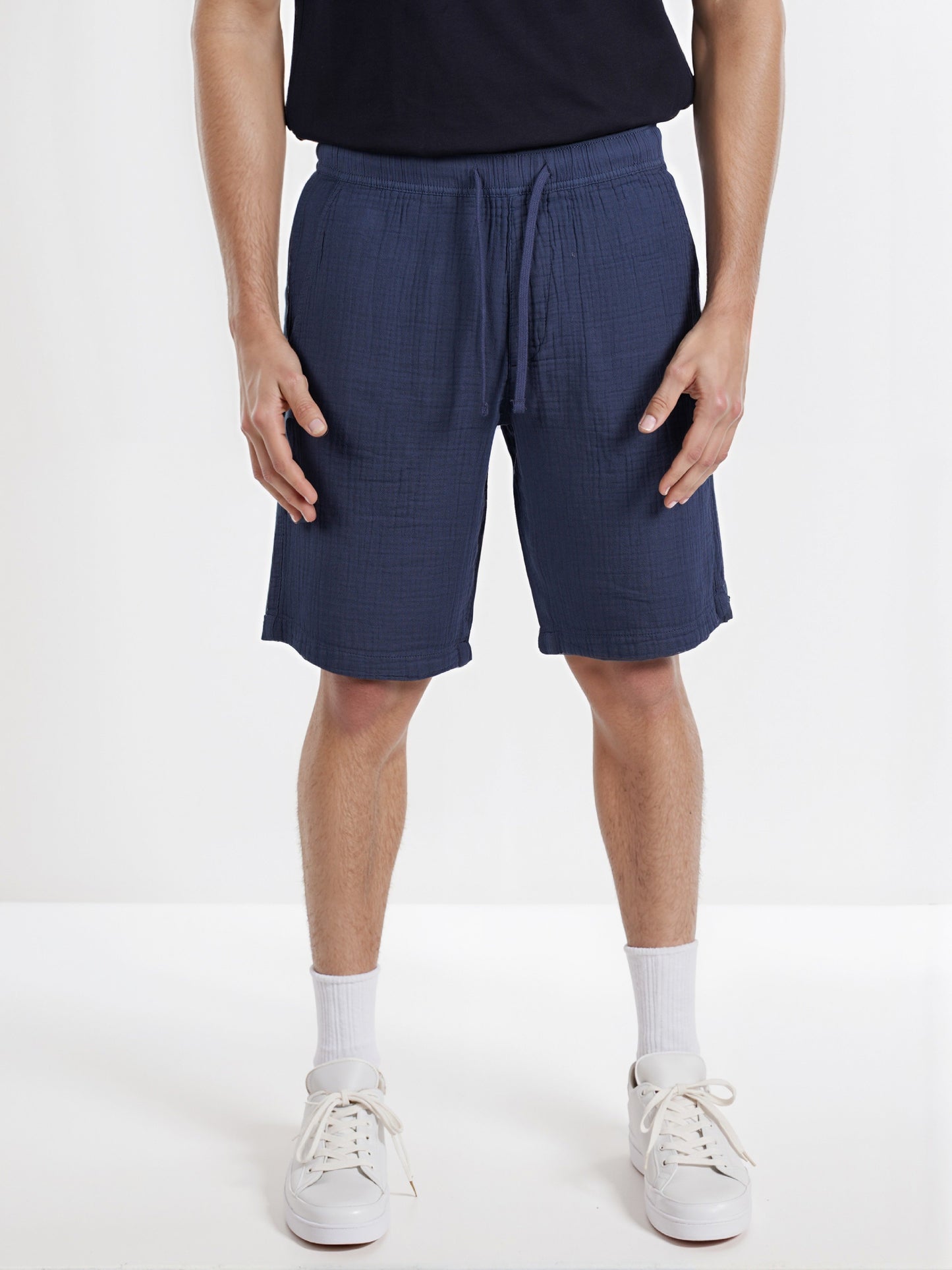 Celio* Men Navy Blue Solid Regular Fit Cotton Shorts