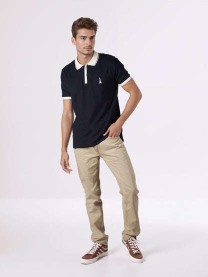 Celio* Men Navy Blue Solid Regular Fit Cotton T-Shirts