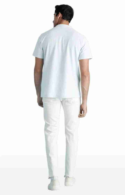 White Cotton Blend Slim Fit Jeans