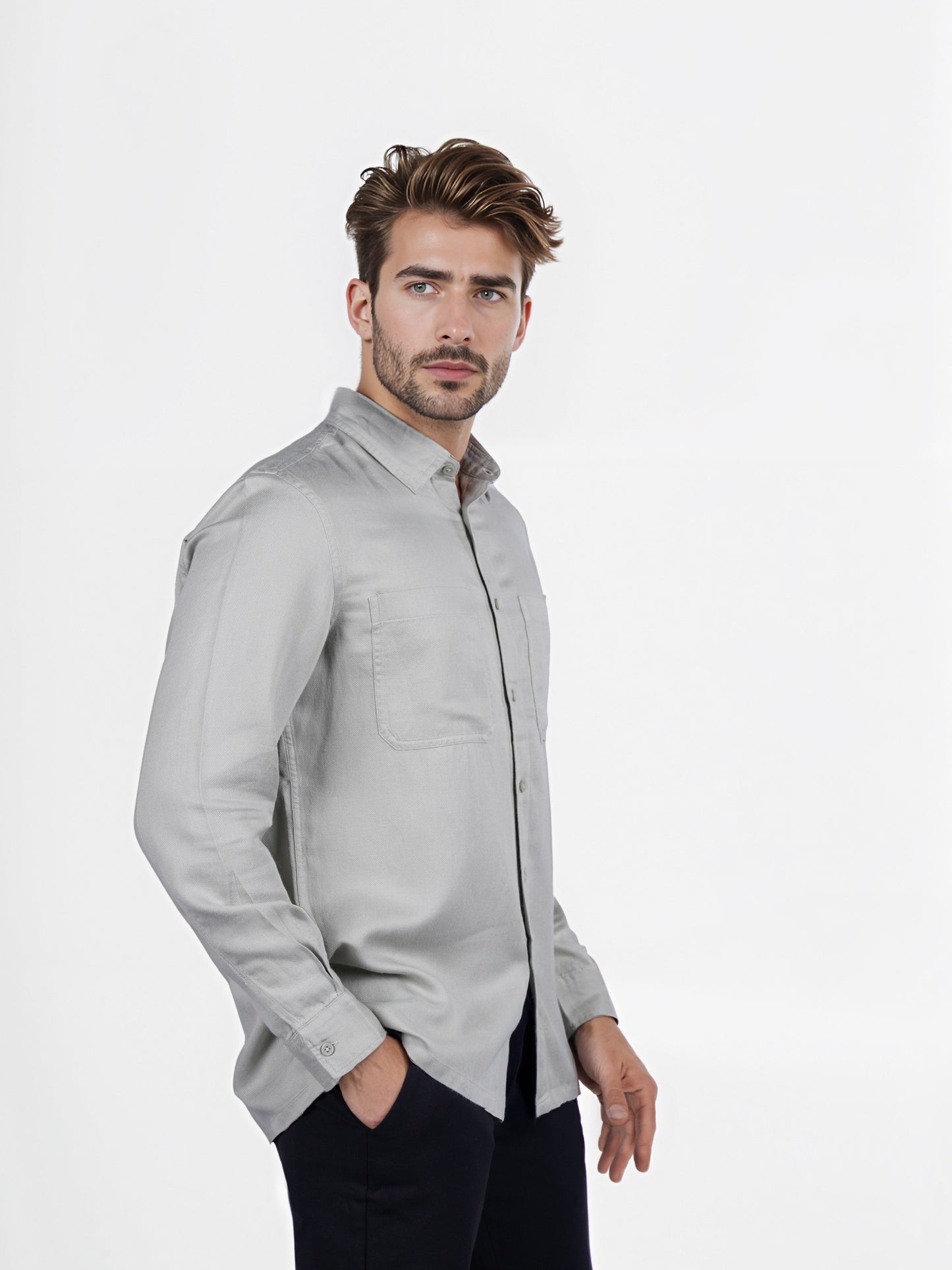 Celio* Solid Overshirt Linen-Blend Green Shirt