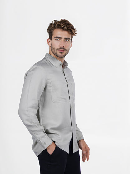 Celio* Solid Overshirt Linen-Blend Green Shirt