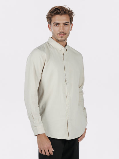 Celio* Men Beige Solid Regular Fit Cotton Shirts