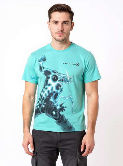 Celio* Men Turquoise Blue Printed Oversized Cotton Kaiju T-Shirt