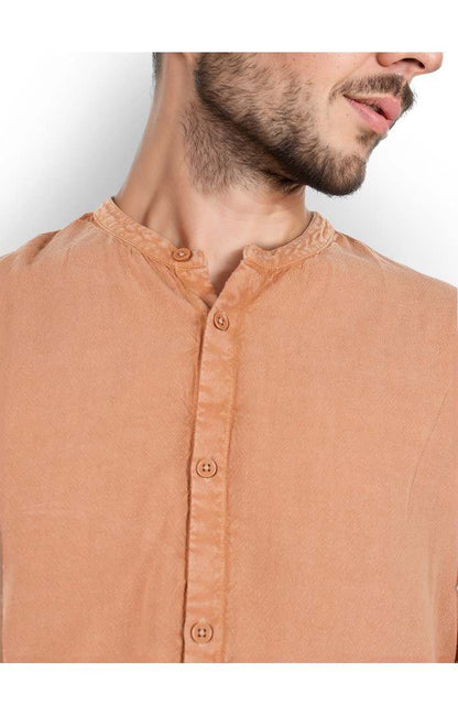 Celio* Solid Regular Fit Cotton Brown Shirt