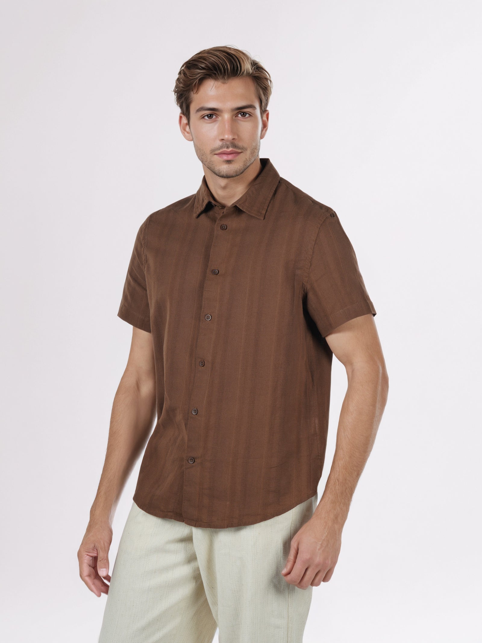 Celio* Regular Fit Cotton Brown Solid Men Shirts