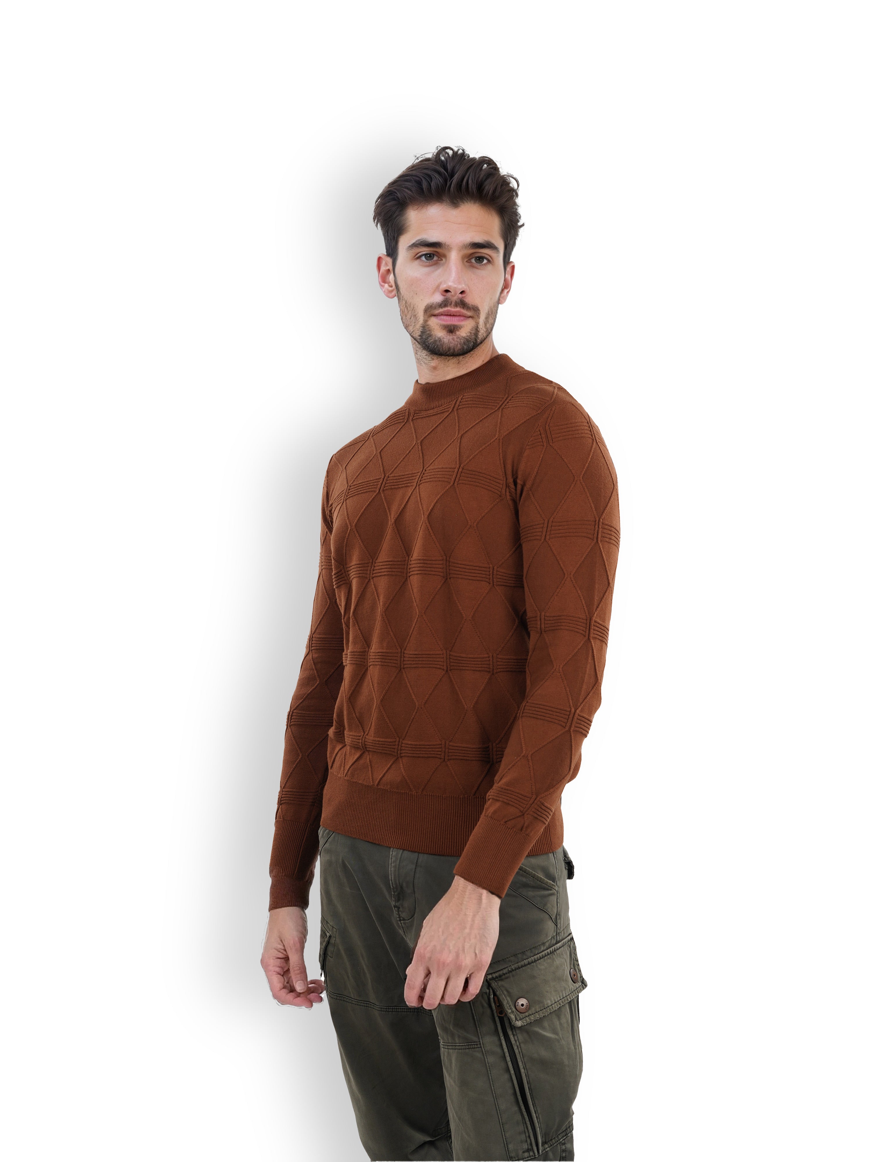 Brown Solid Cotton Sweater