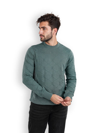 Celio* Solid Regular Fit Cotton Green Sweater