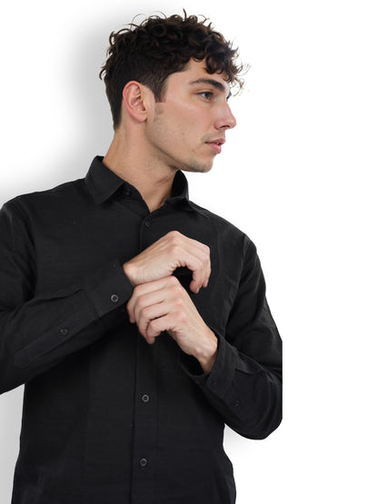 Black Solid Linen Shirt