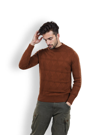 Brown Solid Cotton Sweater