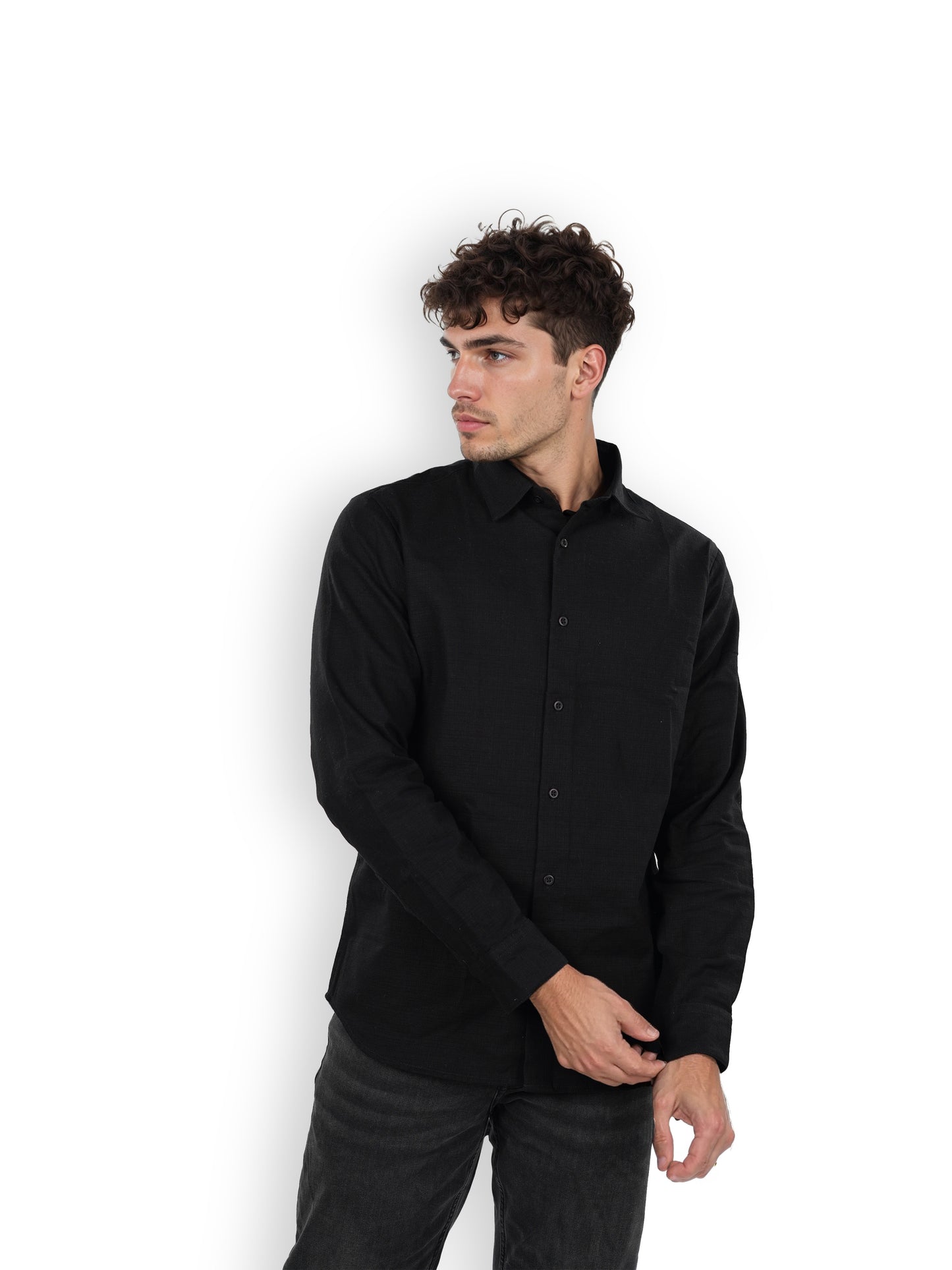 Black Solid Linen Shirt