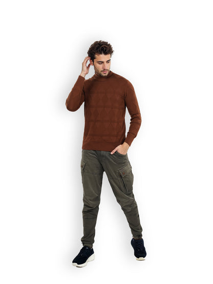 Brown Solid Cotton Sweater