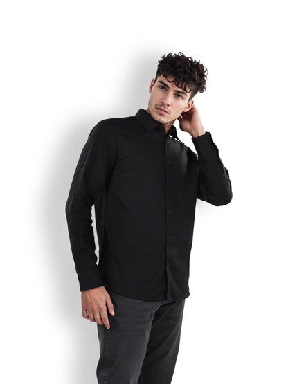 Black Solid Linen Shirt