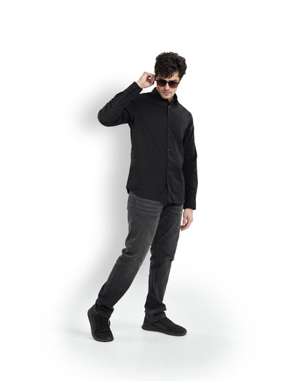 Black Solid Linen Shirt