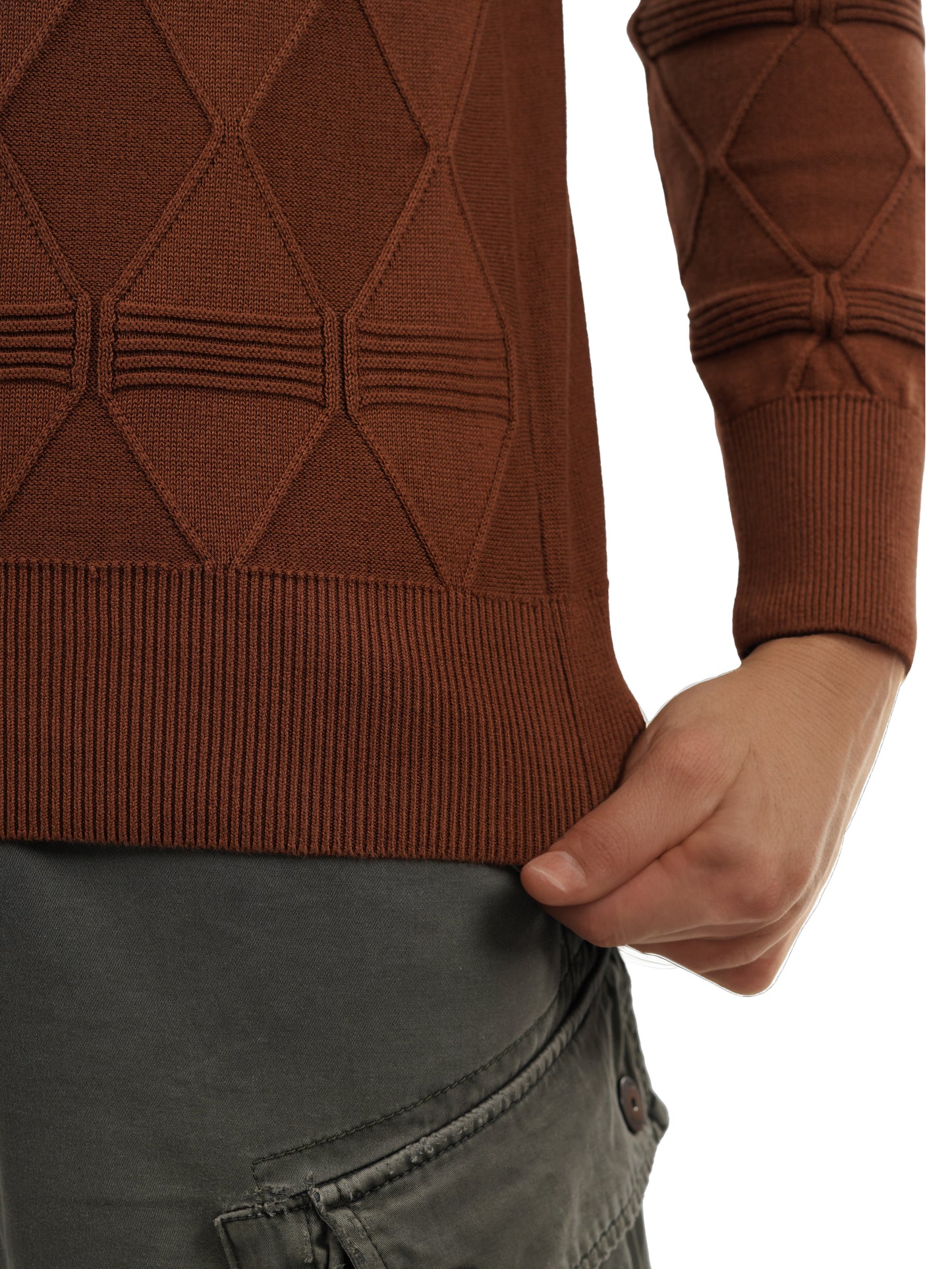 Brown Solid Cotton Sweater