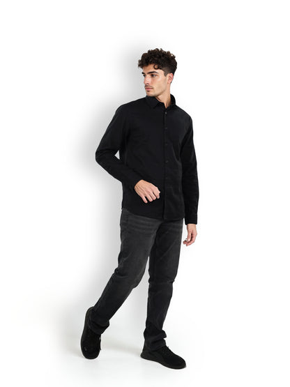 Black Solid Linen Shirt