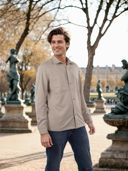 Beige Solid Polyester Shirt