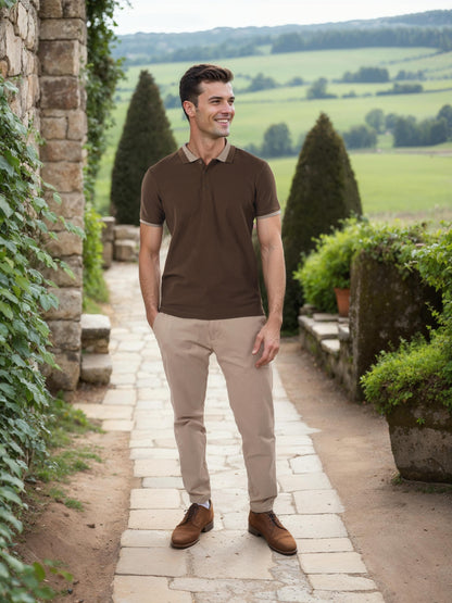 Brown Solid Cotton Polo