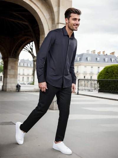 Celio* Solid Regular Fit Nylon Black Shirt