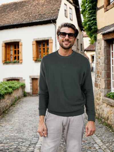 Celio* Solid Regular Fit Cotton Green Sweater