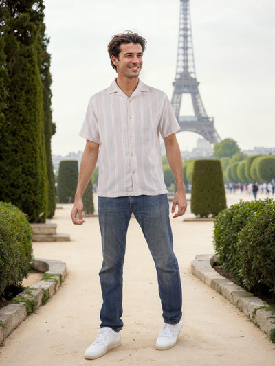 Celio* Striped Regular Fit Cotton Beige Shirt